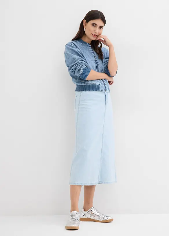 Jupe midi en jean, taille mi-haute, toile ultra-douce, bonprix