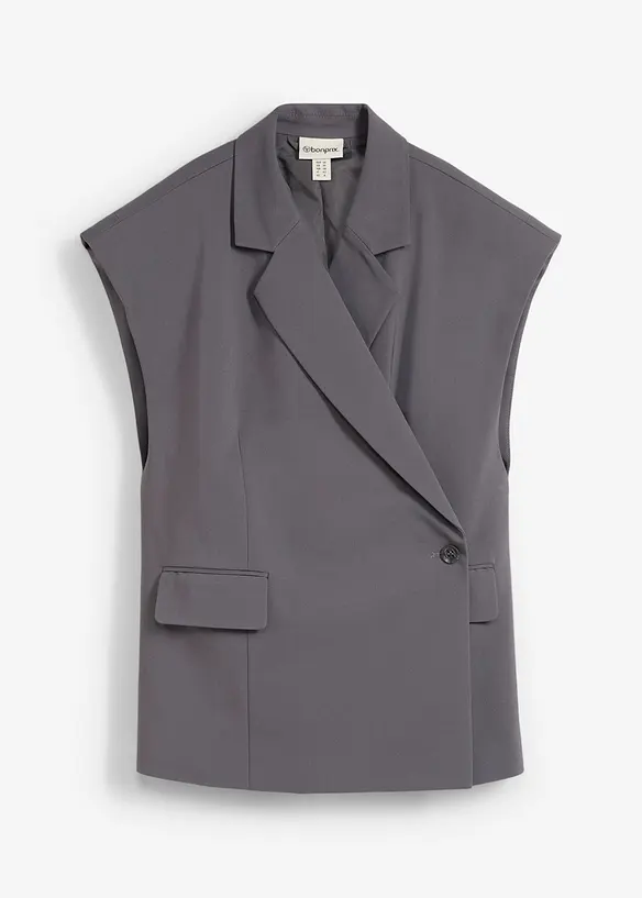 Long gilet sans manches à épaulettes, bonprix