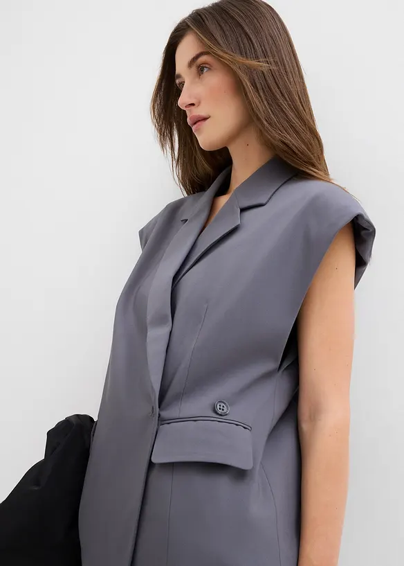Long gilet sans manches à épaulettes, bonprix