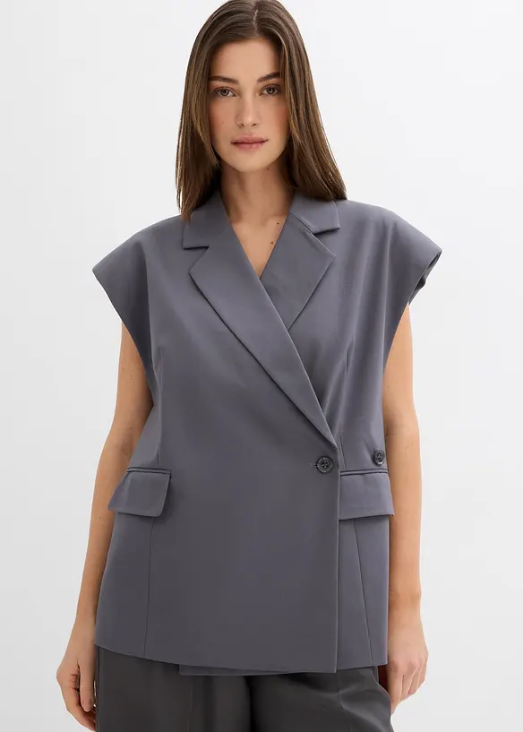 Long gilet sans manches à épaulettes, bonprix