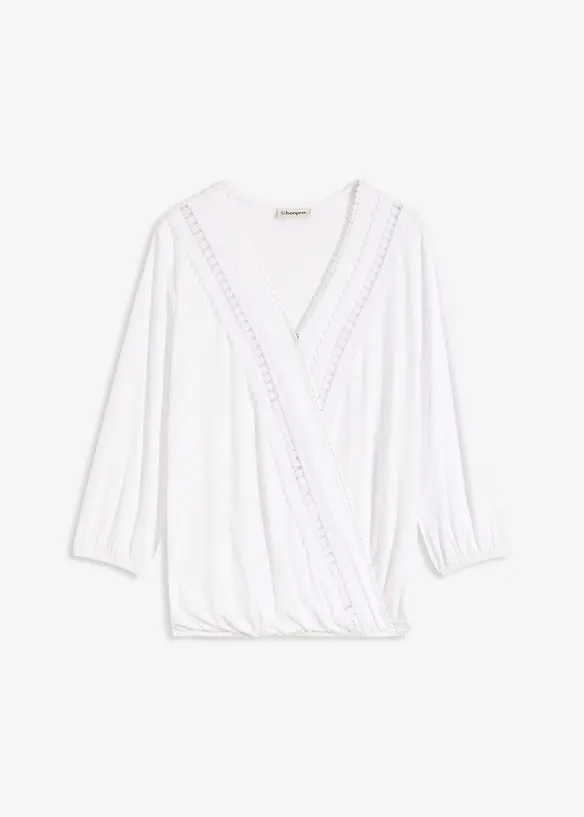 T-shirt manches 3/4 avec dentelle, style portefeuille, bonprix