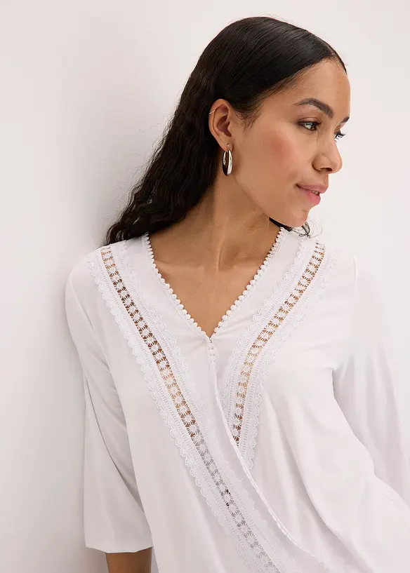 T-shirt manches 3/4 avec dentelle, style portefeuille, bonprix