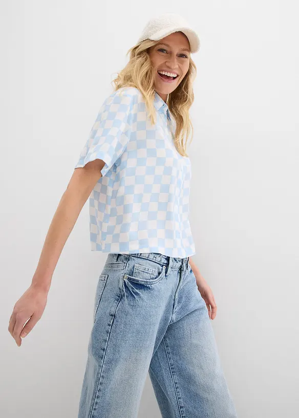 Blouse manches courtes à carreaux, bonprix