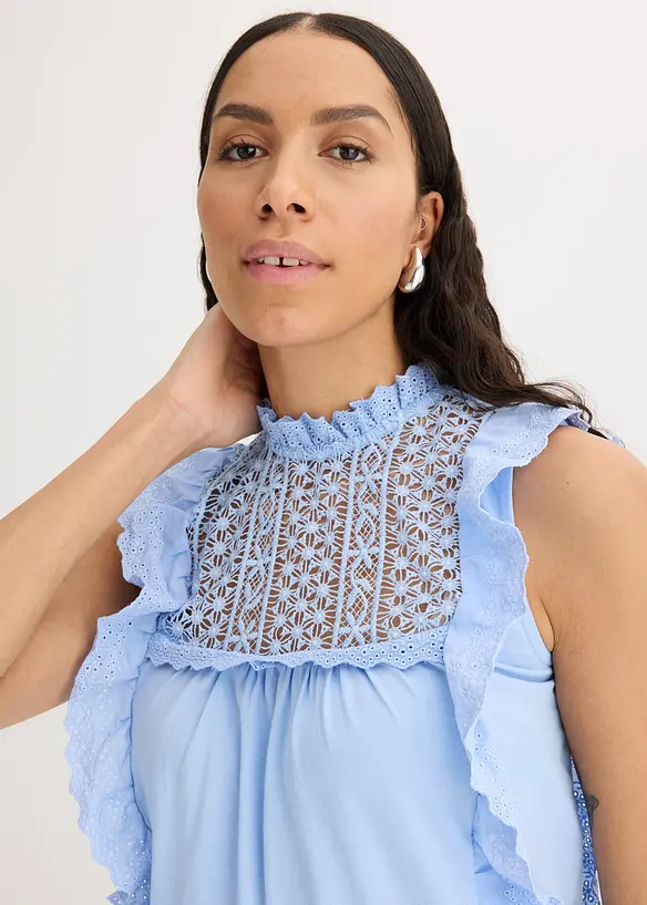 Top en jersey avec broderies anglaises, bonprix
