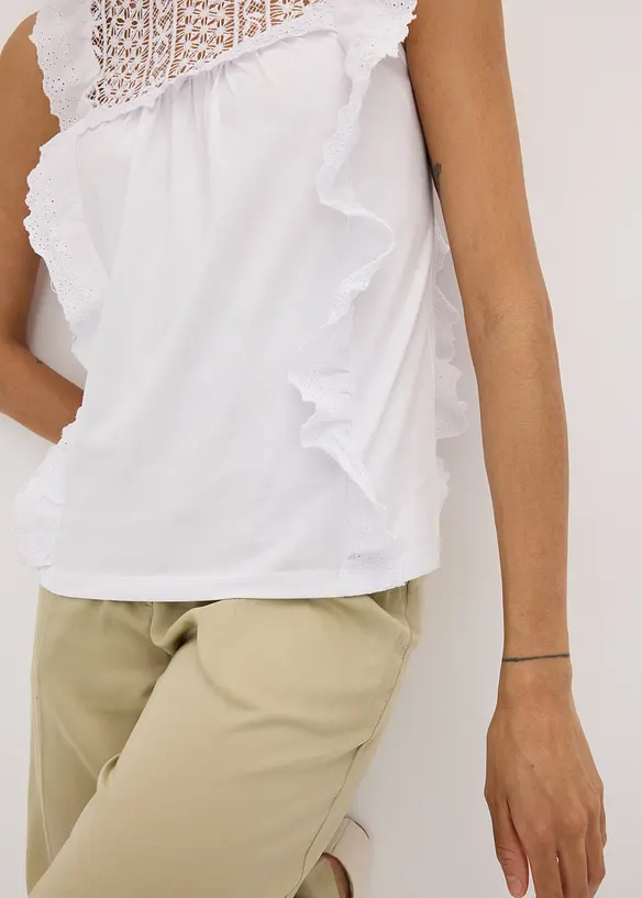 Top en jersey avec broderies anglaises, bonprix