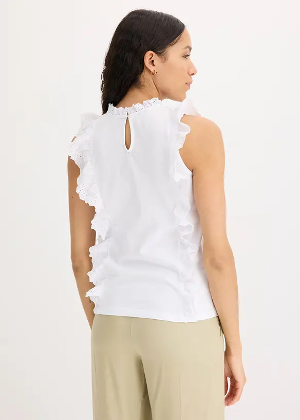 Top en jersey avec broderies anglaises, bonprix
