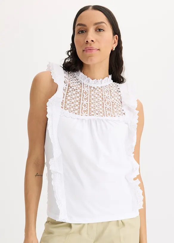Top en jersey avec broderies anglaises, bonprix