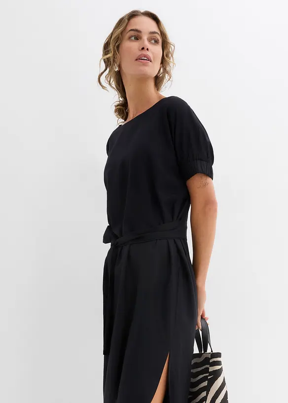 Robe midi avec ceinture et manches à finitions élastiquées, bonprix