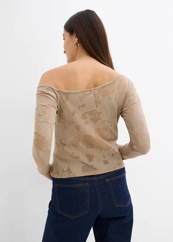 T-shirt à épaule dégagée aspect dévoré, bonprix