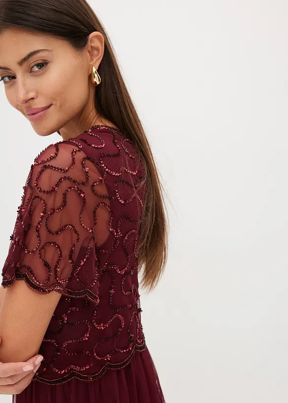 Robe longue en tulle fin avec sequins brodés, bonprix