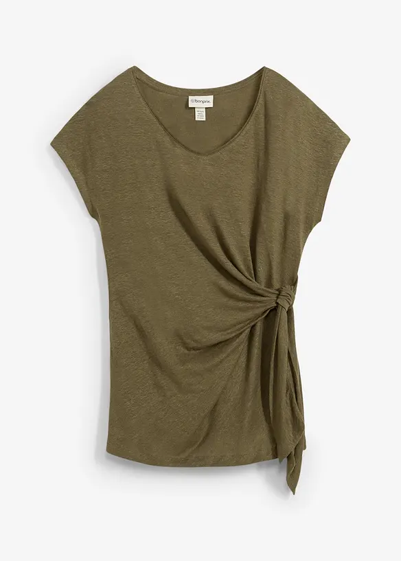 T-shirt cache-cœur, 100% lin, bonprix