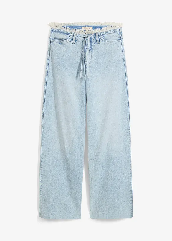 Jean large taille mi-haute effilochée, Low Stretch, bonprix