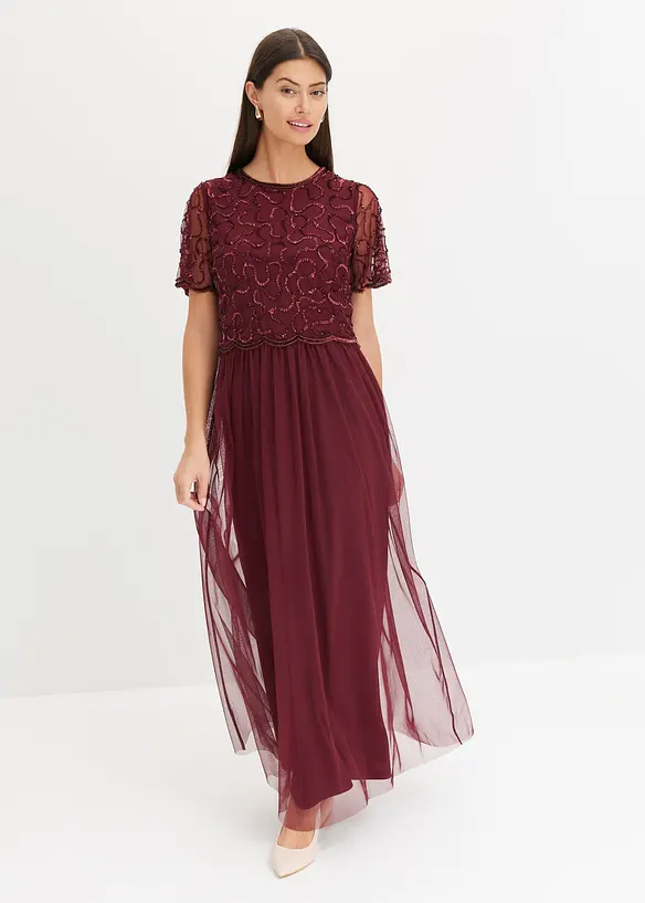 Robe longue en tulle fin avec sequins brodés, bonprix