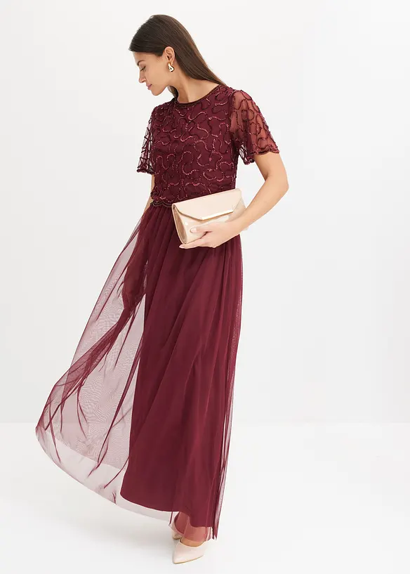 Robe longue en tulle fin avec sequins brodés, bonprix