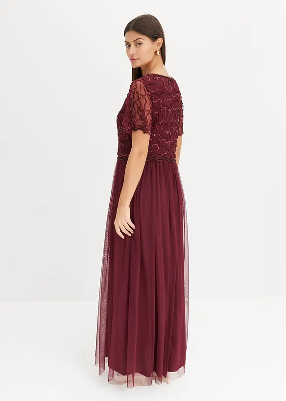 Robe longue en tulle fin avec sequins brodés, bonprix