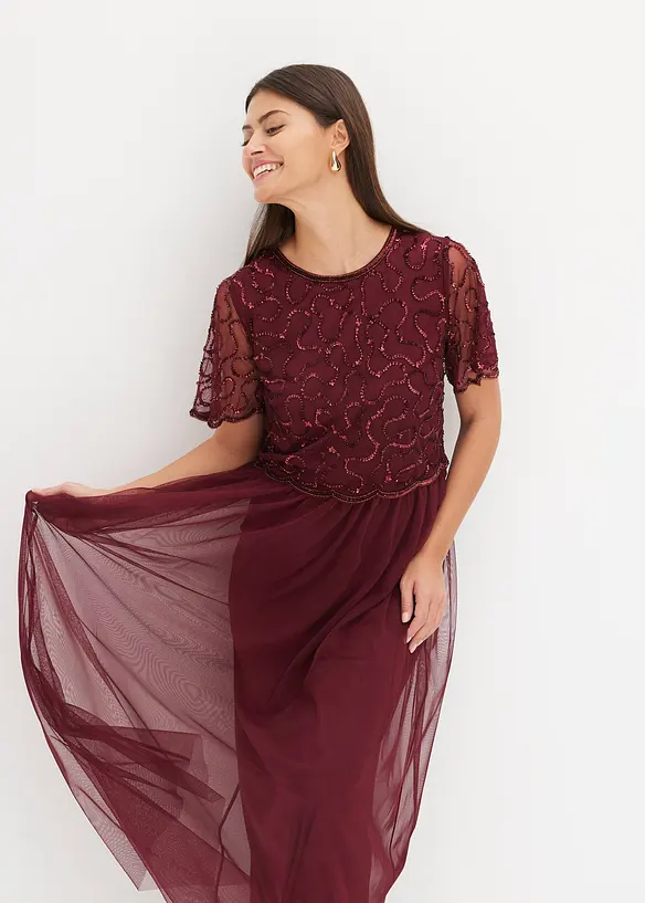 Robe longue en tulle fin avec sequins brodés, bonprix