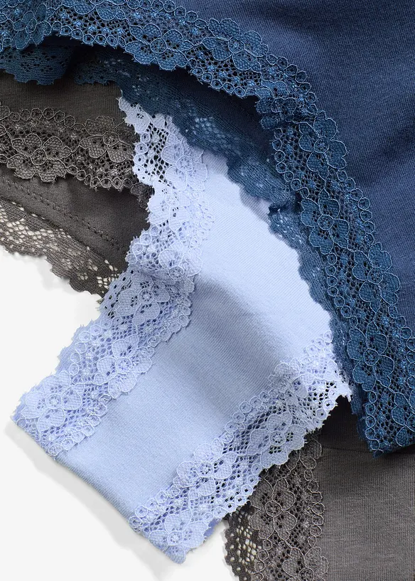 Lot de 4 slips brésiliens côtelés coton et dentelle, bonprix