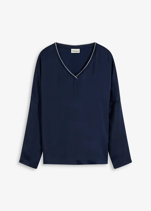 T-shirt à manches chauve-souris, empiècement en satin, bonprix
