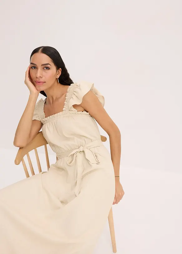 Robe longue en lin mélangé, bonprix