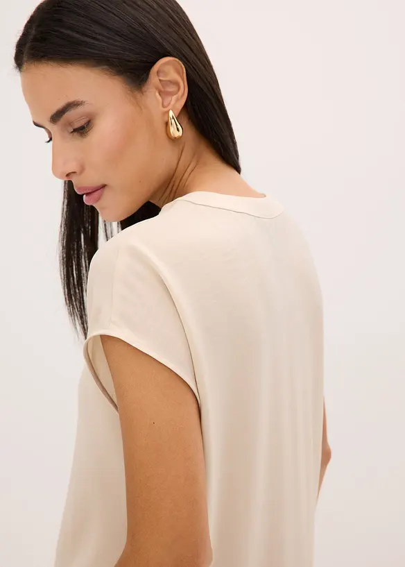 Blouse manches courtes ample en satin avec épaules descendues, bonprix