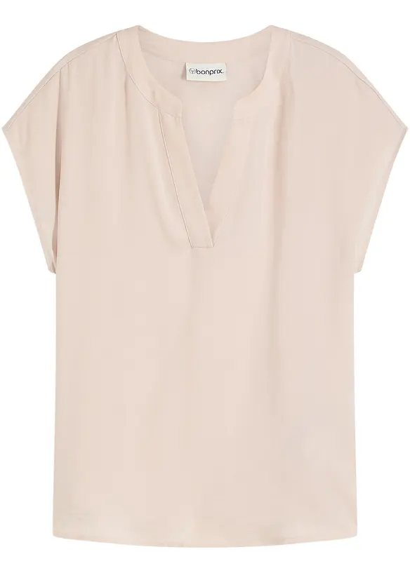 Blouse manches courtes ample en satin avec épaules descendues, bonprix