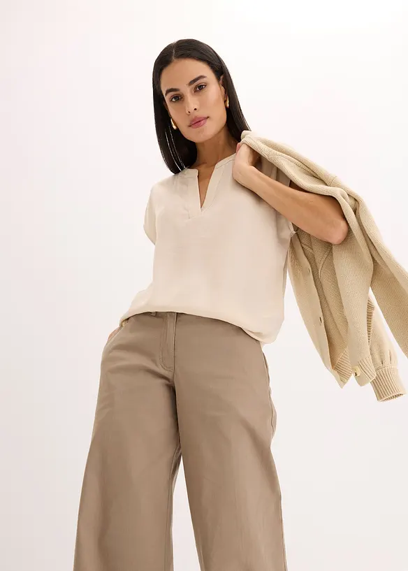 Blouse manches courtes ample en satin avec épaules descendues, bonprix