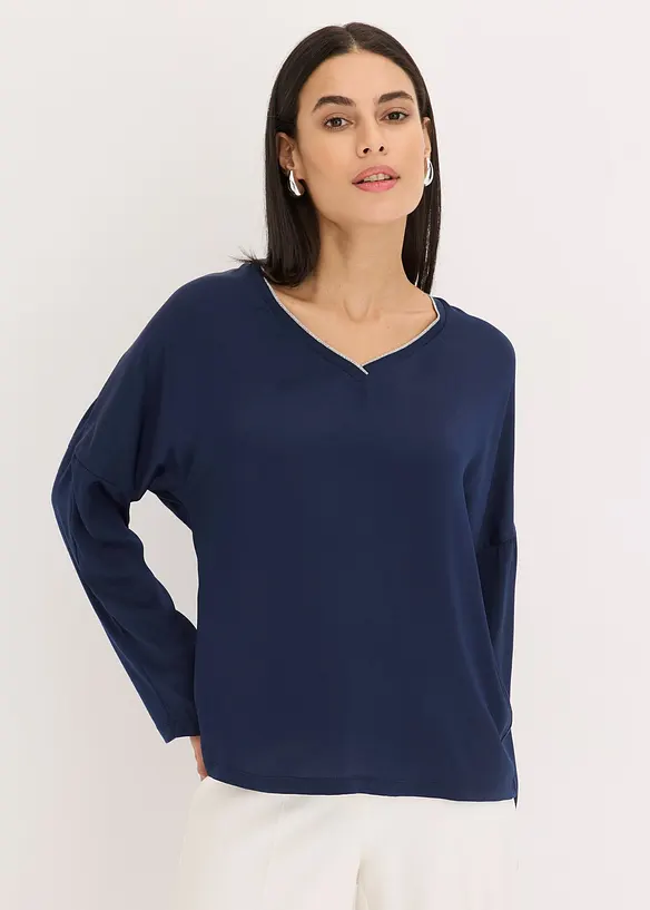 T-shirt à manches chauve-souris, empiècement en satin, bonprix