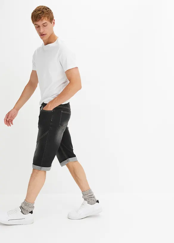 Bermuda en jean extensible avec broderie, Regular Fit, bonprix