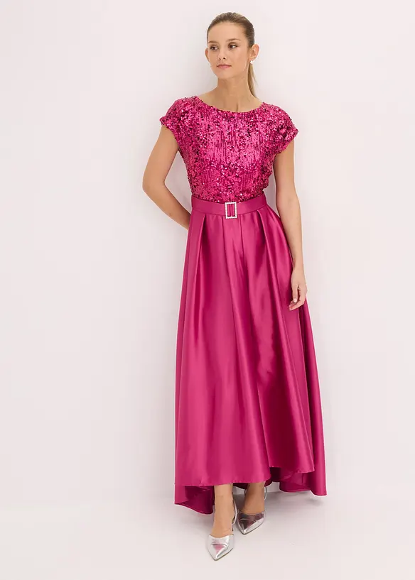 Robe longue en satin brillant et dentelle, bonprix
