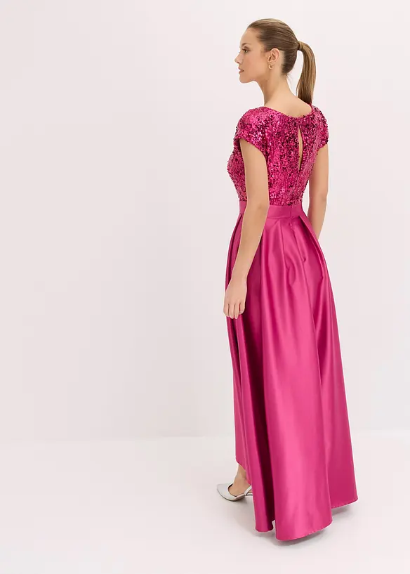 Robe longue en satin brillant et dentelle, bonprix