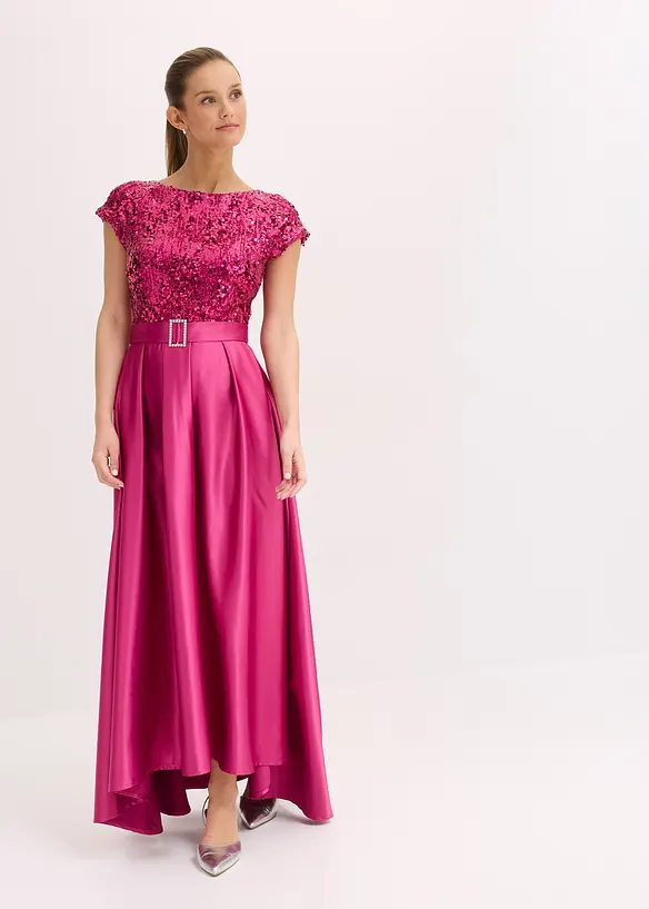 Robe longue en satin brillant et dentelle, bonprix