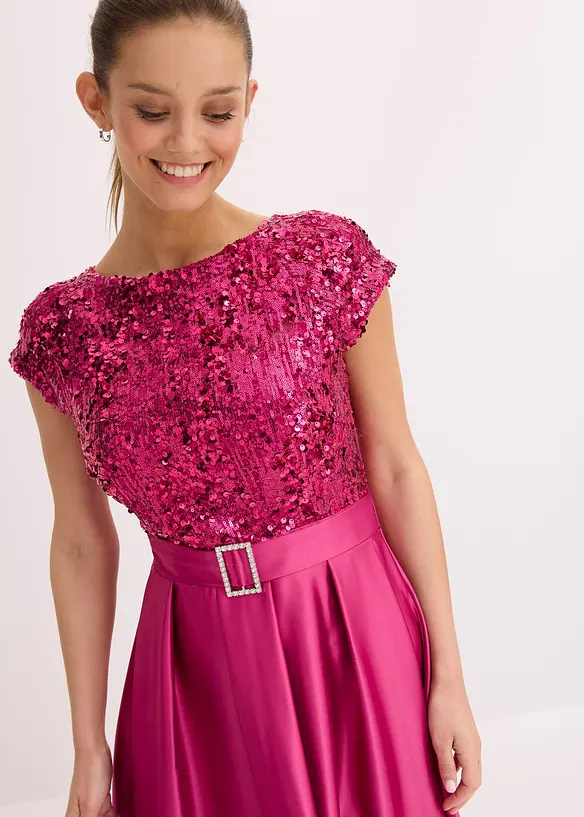 Robe longue en satin brillant et dentelle, bonprix