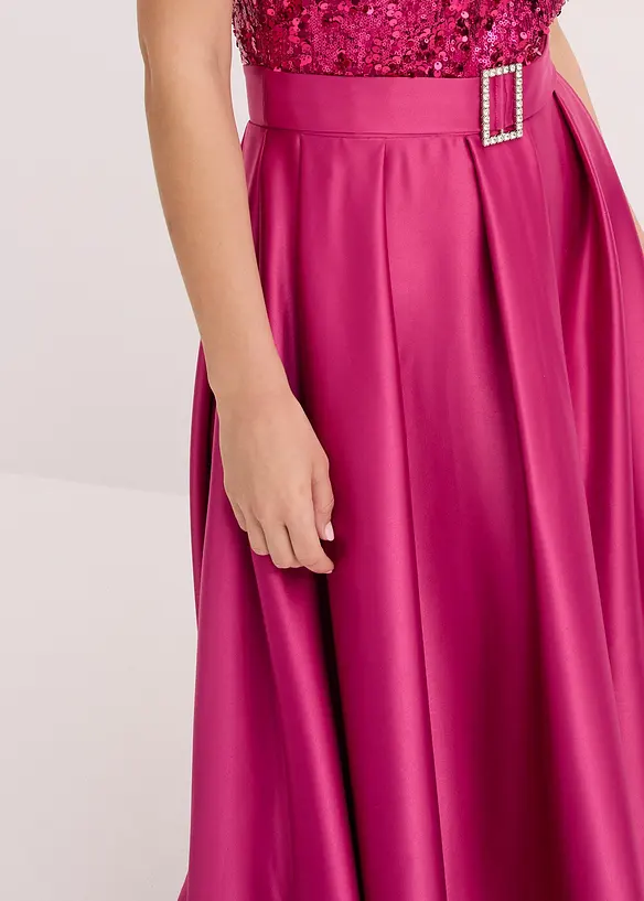 Robe longue en satin brillant et dentelle, bonprix