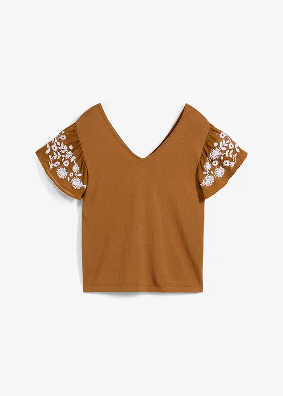 Haut en maille coton et soie avec manches en crêpe, bonprix