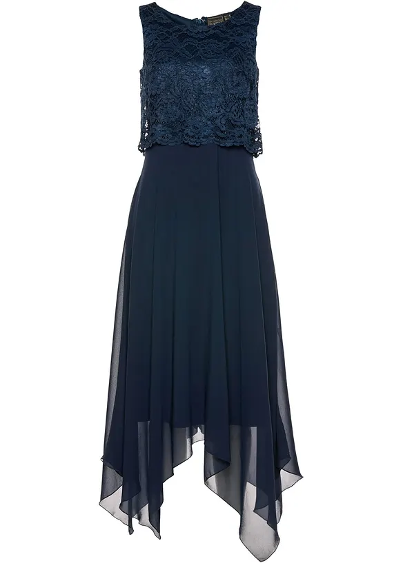 Robe premium en crêpe avec dentelle, bonprix