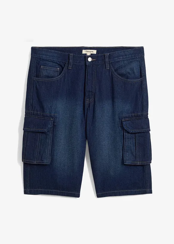 Bermuda cargo long en jean, loose, bonprix