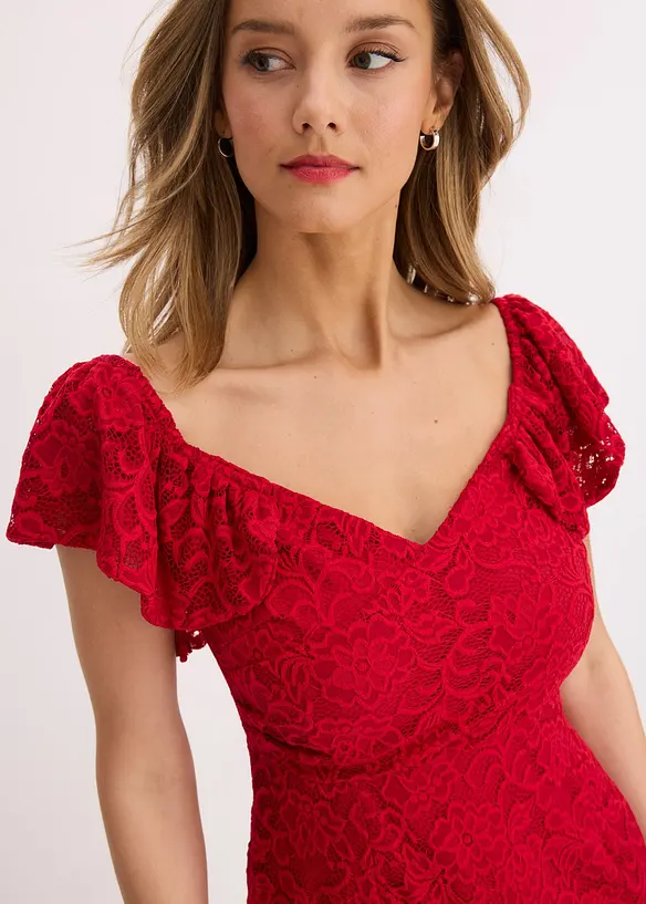 Robe en dentelle à manches drapées, bonprix