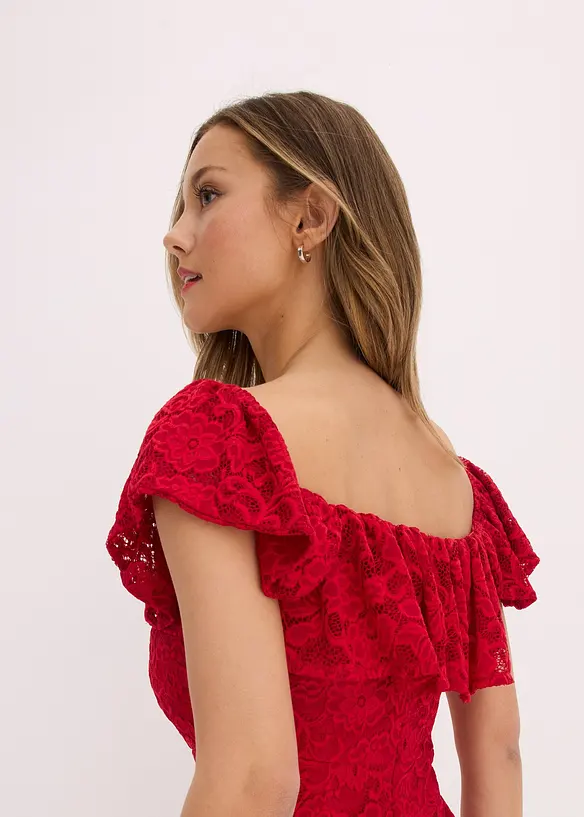 Robe en dentelle à manches drapées, bonprix