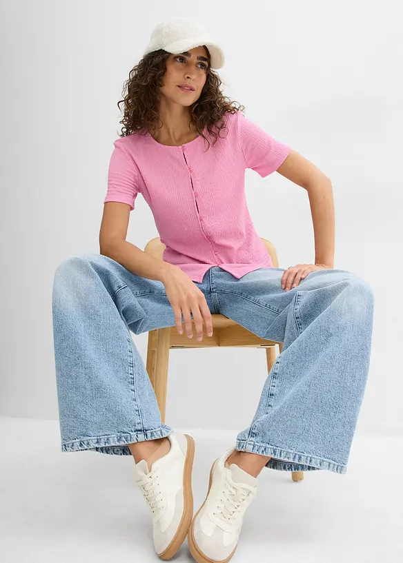T-shirt texturé et boutonné, bonprix