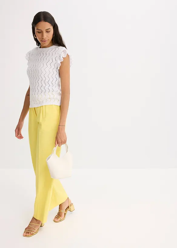 Top en maille aspect crochet avec dentelle, bonprix