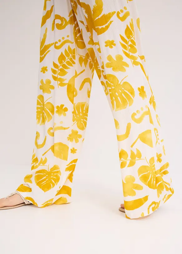 Pantalon large imprimé en viscose texturée, bonprix