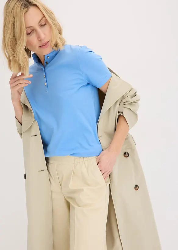 Top en coton à col volanté, bonprix