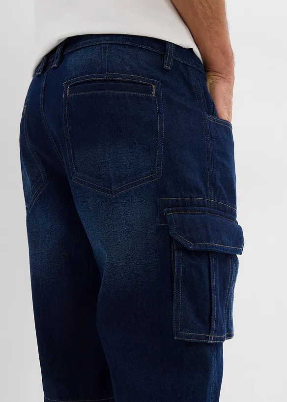Bermuda cargo long en jean, loose, bonprix