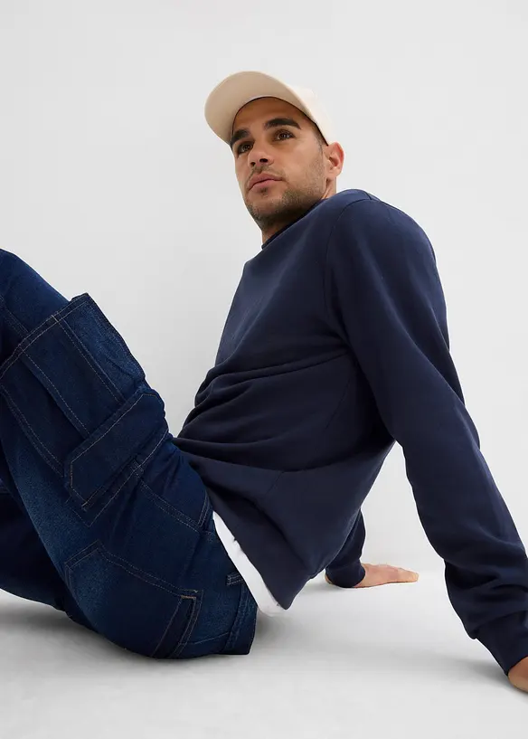 Bermuda cargo long en jean, loose, bonprix