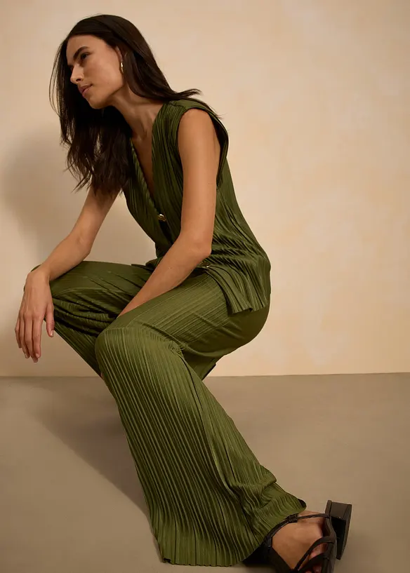 Pantalon en jersey plissé, bonprix