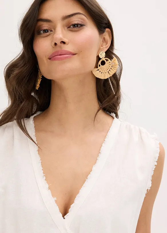 Robe en lin mélangé à finitions effilochées, bonprix