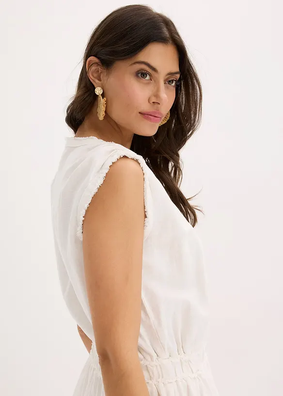 Robe en lin mélangé à finitions effilochées, bonprix