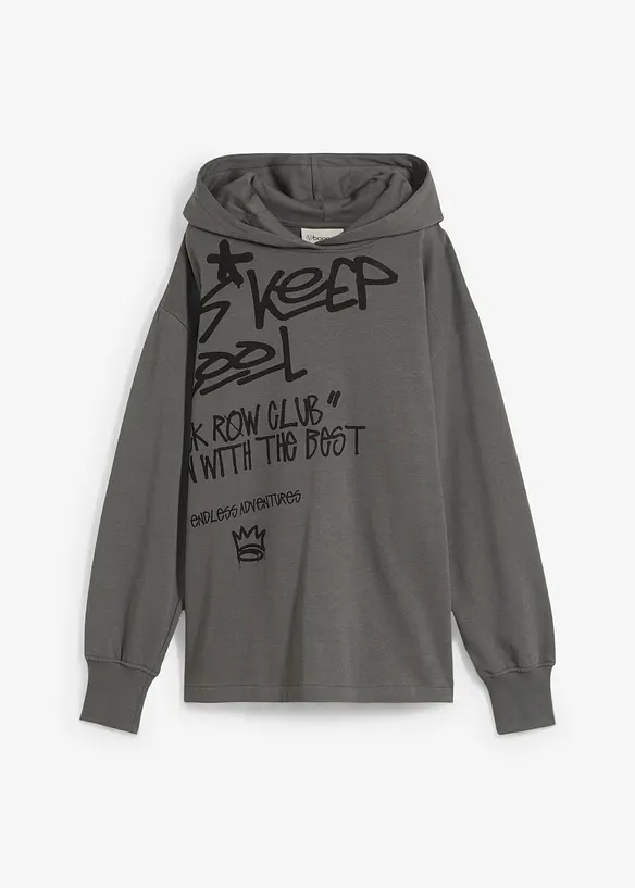 Sweat 100% coton à capuche et imprimé graffiti, bonprix