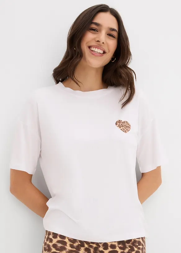 T-shirt raccourci à épaules descendues, bonprix