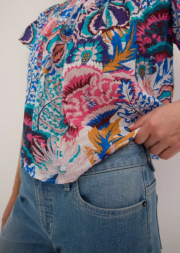 Blouse à encolure Bardot en viscose mélangée, bonprix